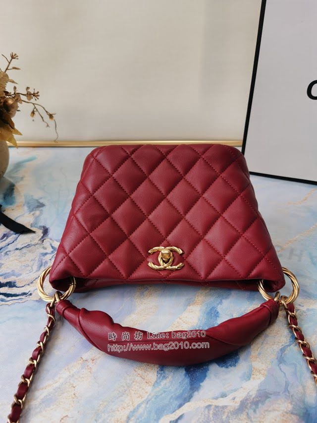 Chanel女包 香奈兒專櫃最新款羊皮金屬鏈條裝飾把柄桶包 Chanel手拎斜挎鏈條包  djc4145